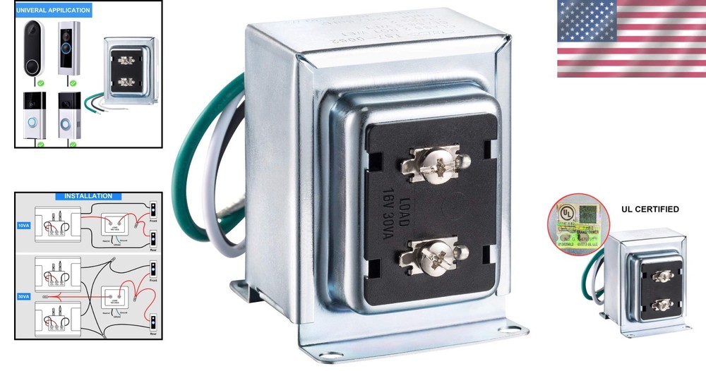 Versatile 16V 30VA Hardwired Doorbell Transformer - Compatible with Ring
