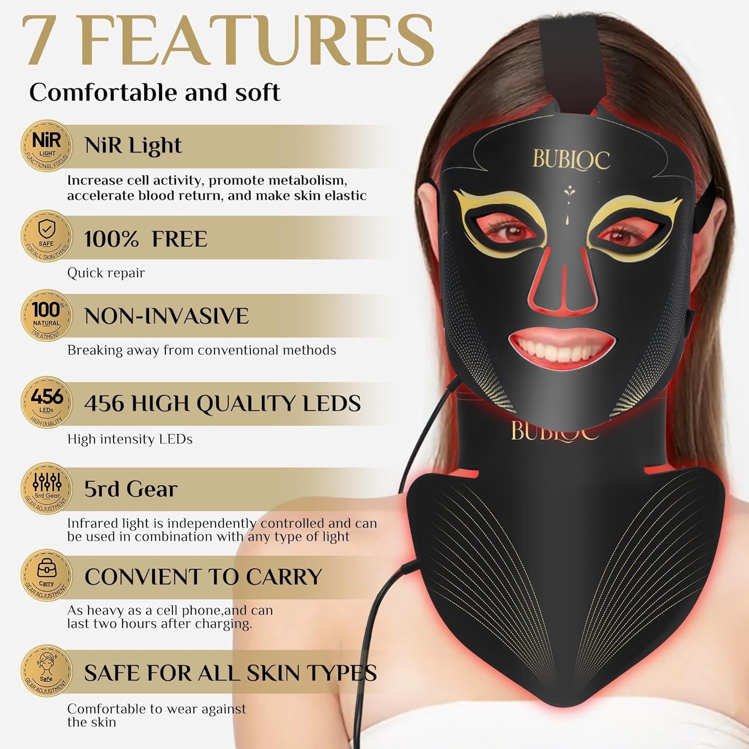 Red Light Therapy Mask Set, Five-Level Brightness Adjustment for Face and Neck,