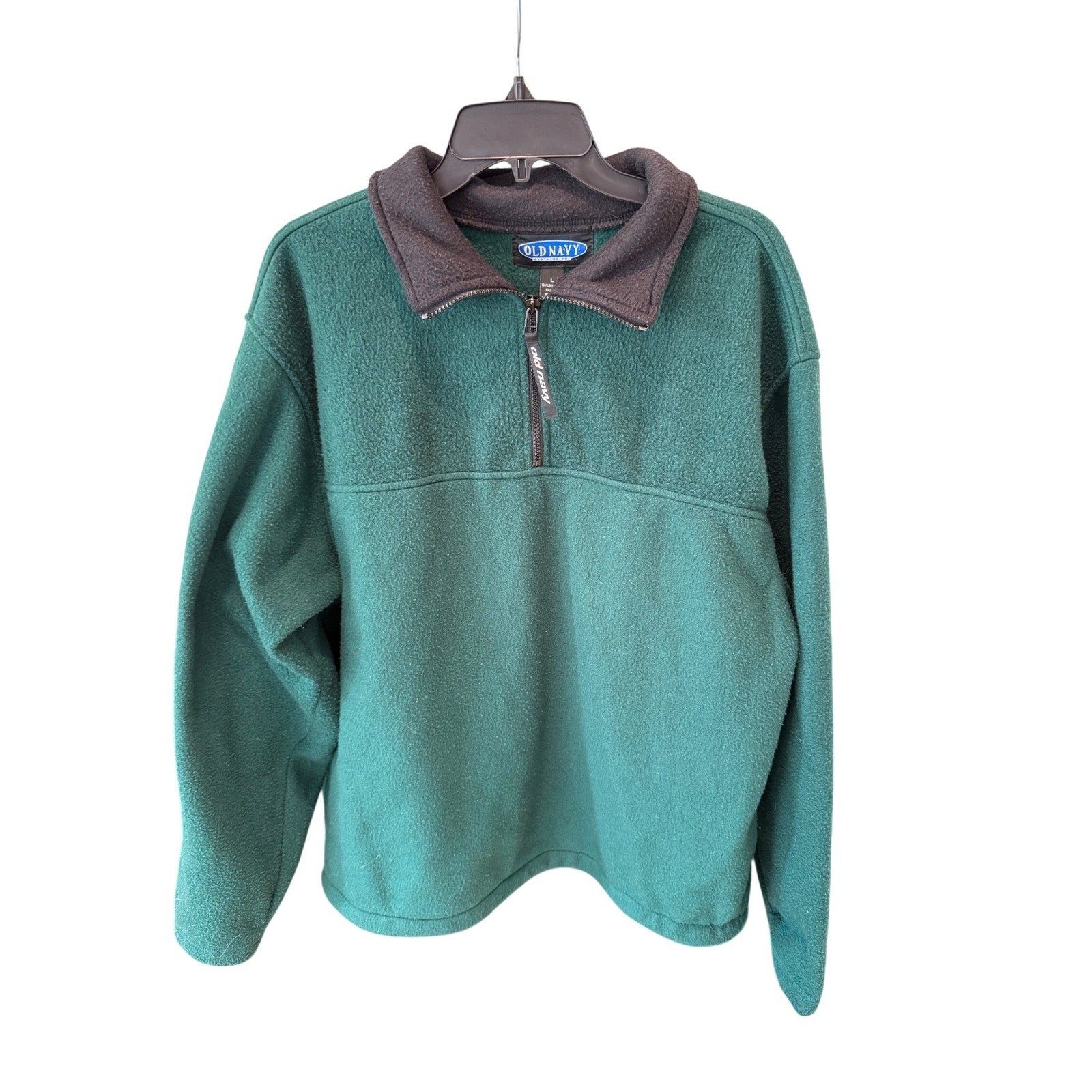 Vintage Y2K Old Navy Mens Fleece Quarter Zip Pullover Green Outdoor Casual Top L