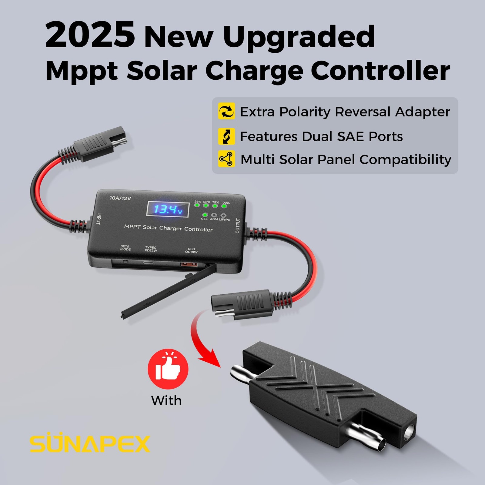 MPPT Solar Charge Controller 12V 10A Charge Controllers for Solar Panels AGM GEL
