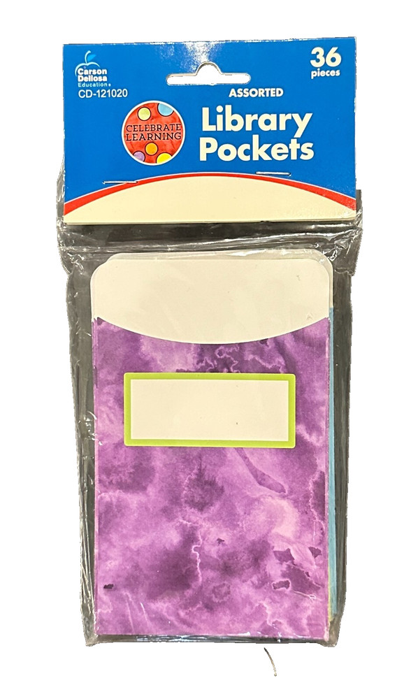 CARSON-DELLOSA Assorted Colored Library Pockets 36 pieces SEALED!!