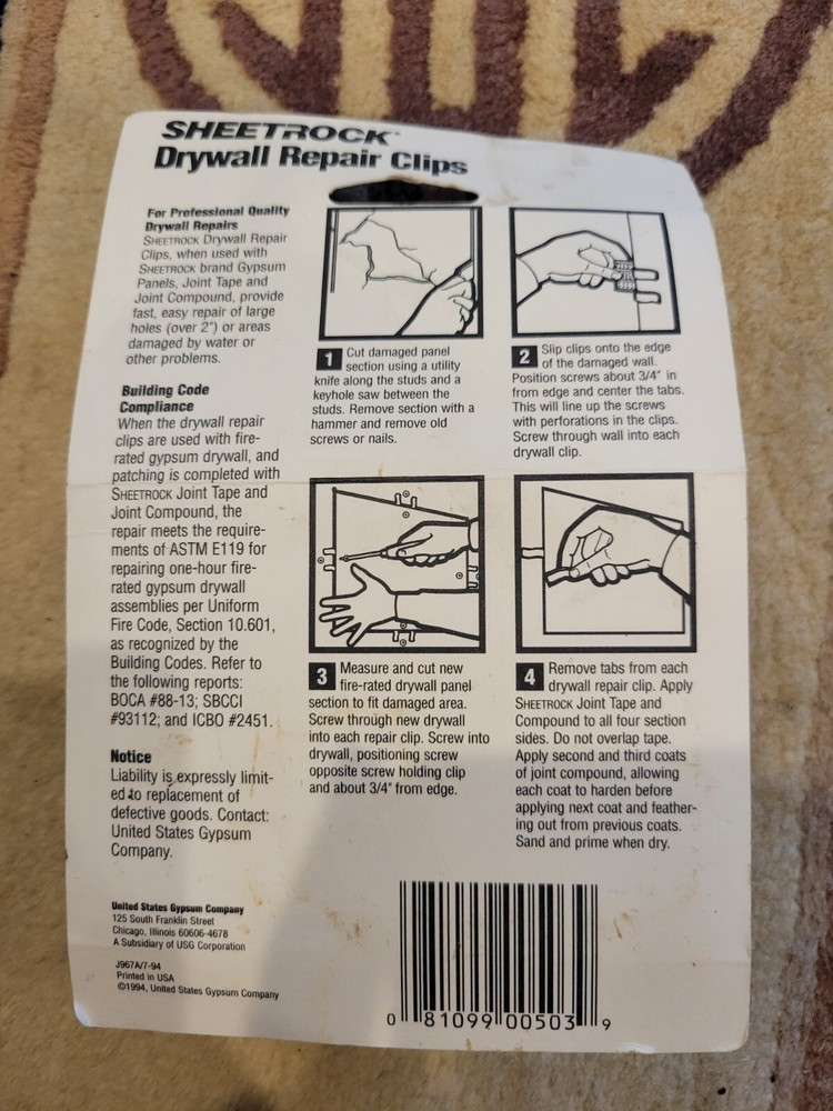 USG Sheetrock Drywall Repair Clips