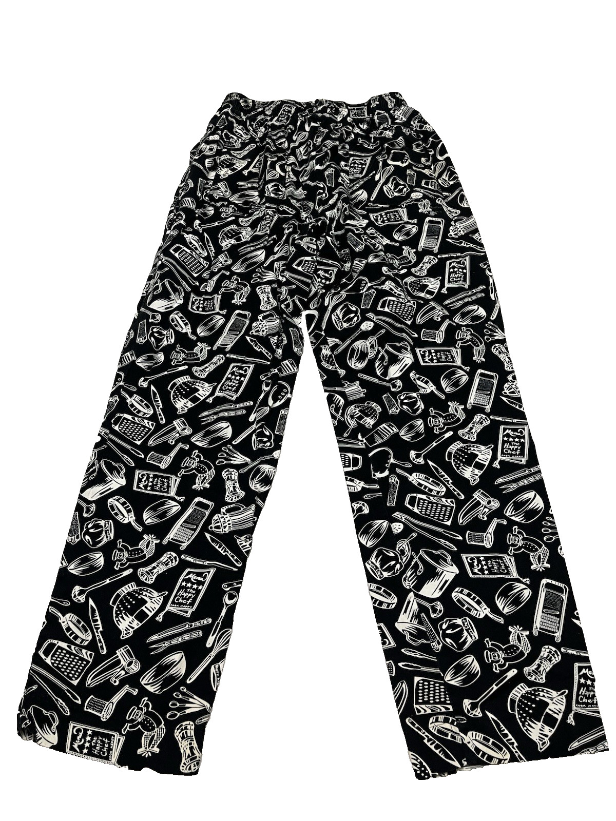 Vintage Happy Chef Utility Pants Black w/ Cooking Tools Size Medium w/ Pockets