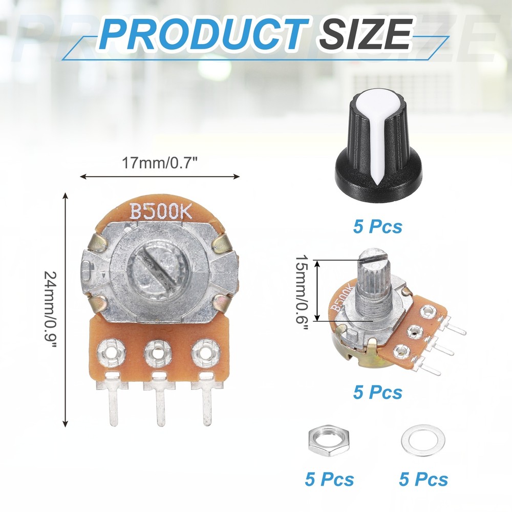 5Pcs WH-148 Potentiometer 3Pins B500K±20% Ohm Variable Resistor with 5 Knobs