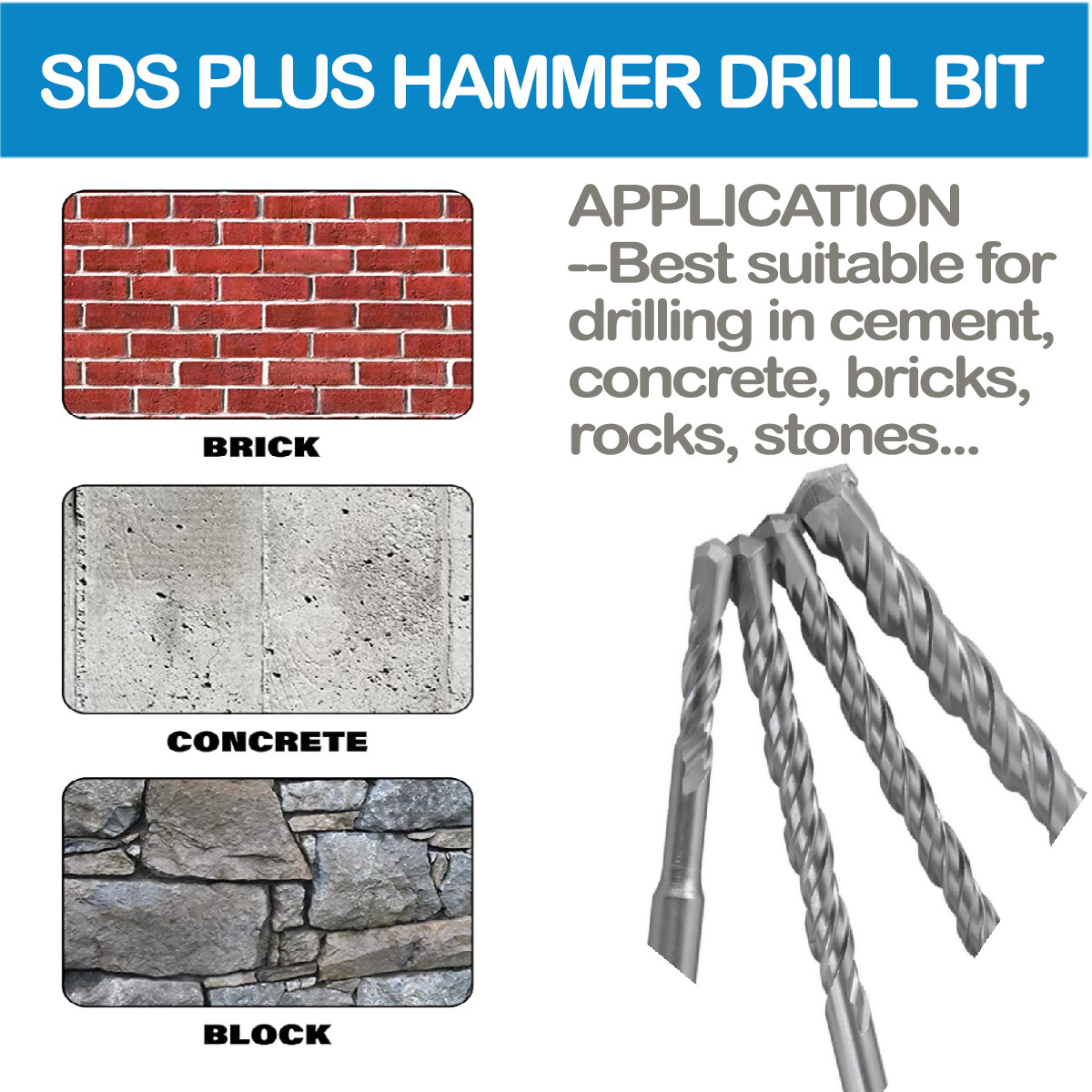 SDS Plus Carbide Tip Rotary Hammer Drill Bit Set for Concrete, 60pcs
