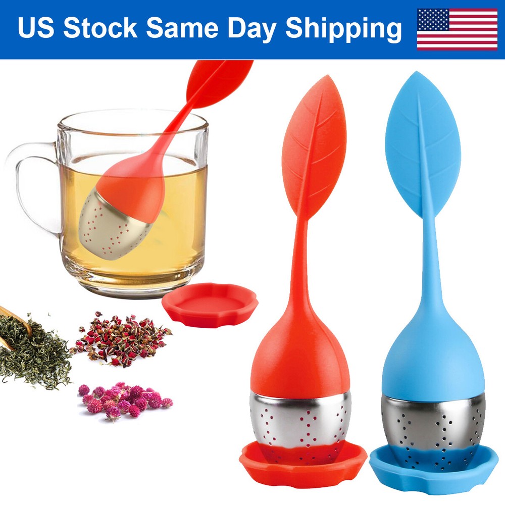 Silicone Tea Infuser Strainer Stainless Herbal Spice Filter Diffuser Red+Blue US