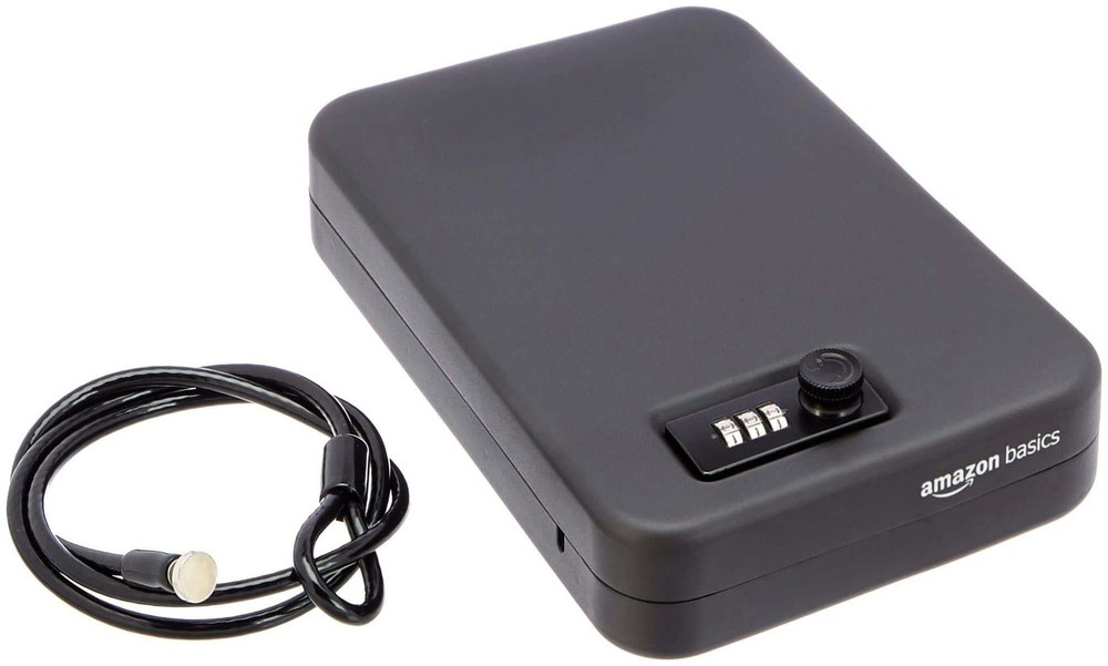 Amazon Basics Portable Security Case Lock Box Safe with Large, Black