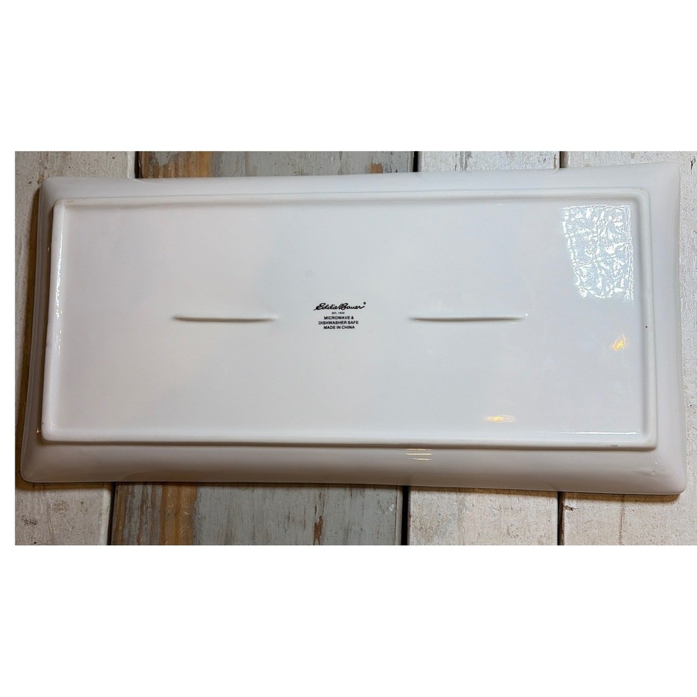 Eddie Bauer Holiday Platter Rectangular Ceramic Serving Tray Striped New in Box