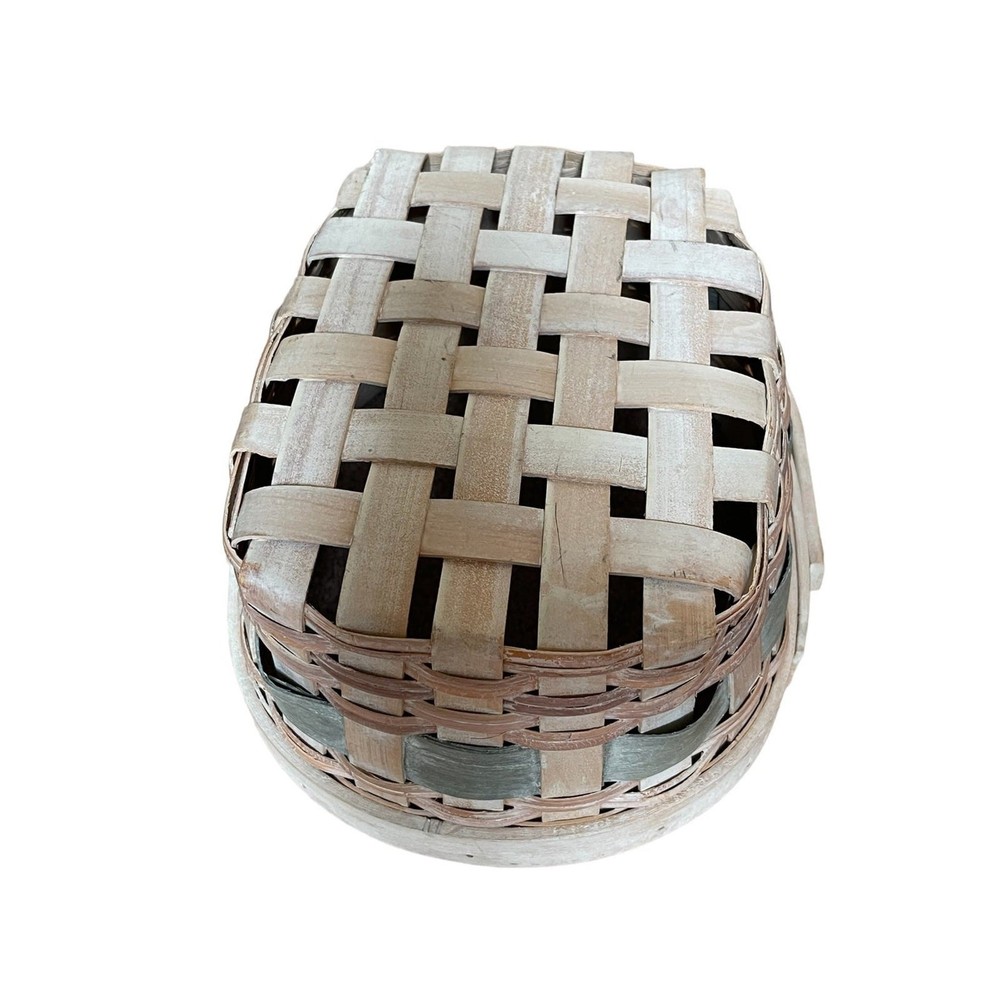 Wicker Basket Oval Multi Color Whitewashed with Handle