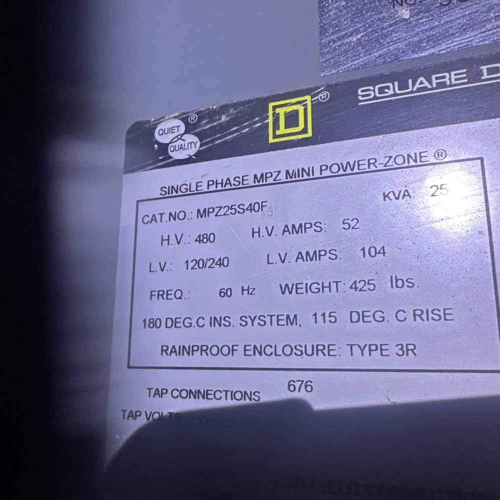Square D MPZ25S40F Single-Phase Mini Power-Zone, 25kVA