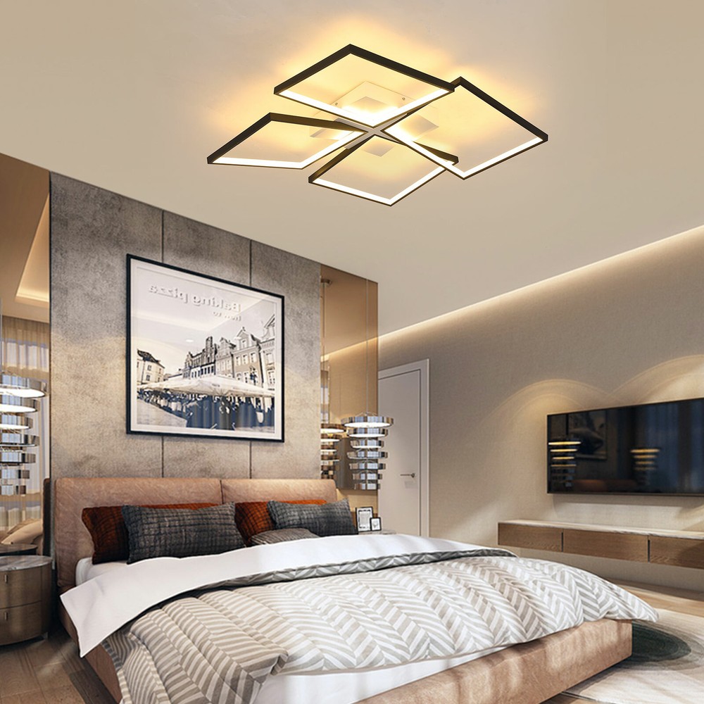 Modern Ceiling Light LED 90W lamp 4-Squares Dimmable 3000-6000K w/ Remote