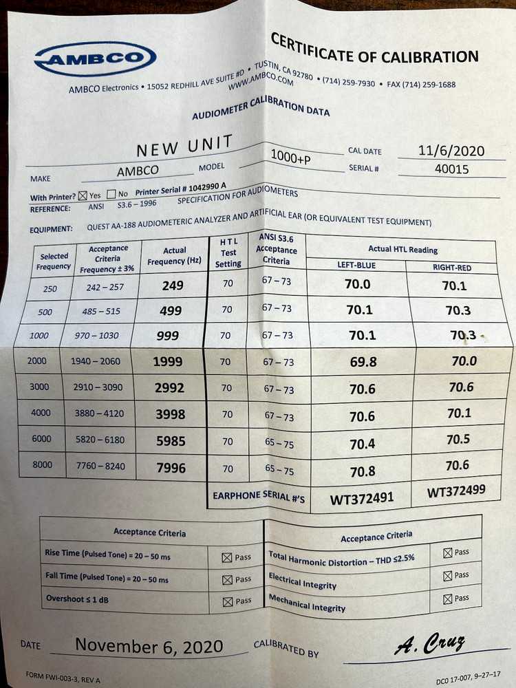 AMBCO 1000+ Audiometer with Printer
