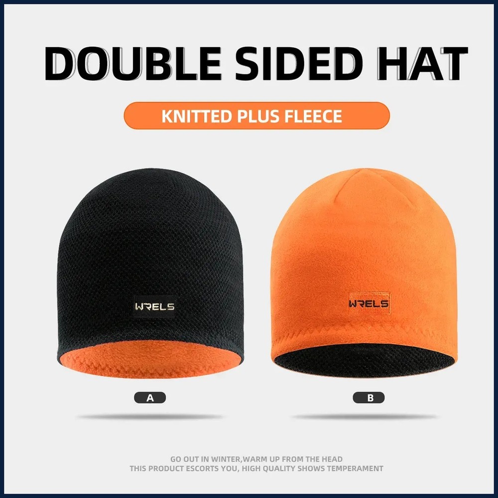 WRELS Knitted Hat Double-Sided Pullover Hat Warm Thickened Winter Hats Windproof