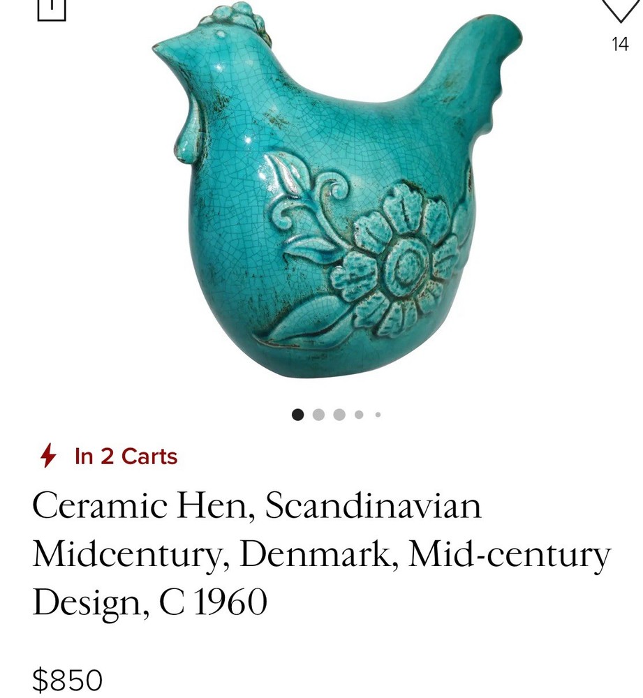 Ceramic Hen Statue Decor Mid-century Turquoise