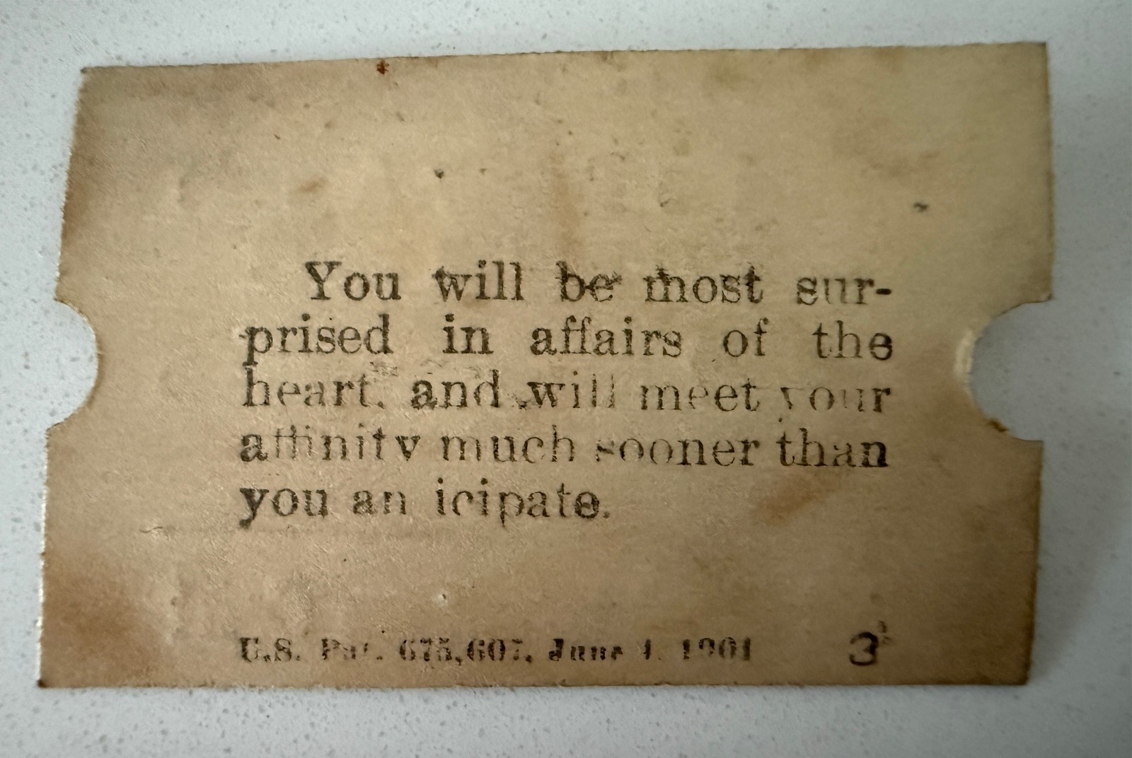 Euclid Beach Fortune Ticket June 1, 1901 "Affairs of the Heart"