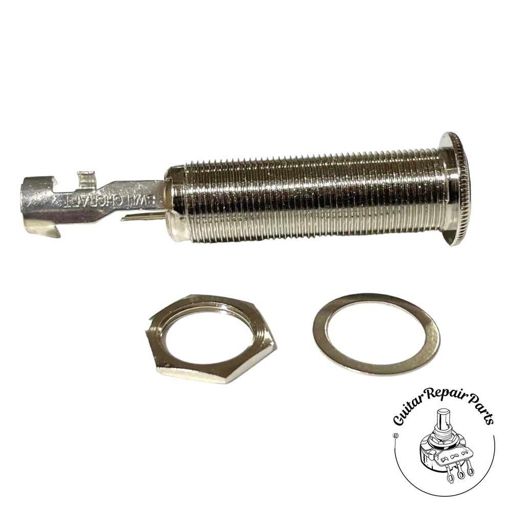 Switchcraft Long Threaded 1/4" Stereo 3 Conductor Panel Mount Barrel Jack Nickel