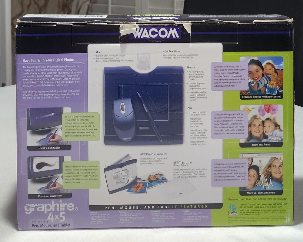 Wacom Graphire3 4x5 USB Tablet,Pen, Mouse & Software Bundle CTE430GR New Sealed