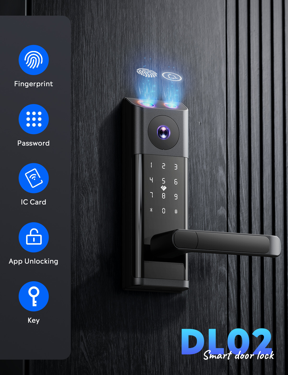 Smart Lock with Camera & Handle Fingerprint Keyless Door Lock WiFi APP Control