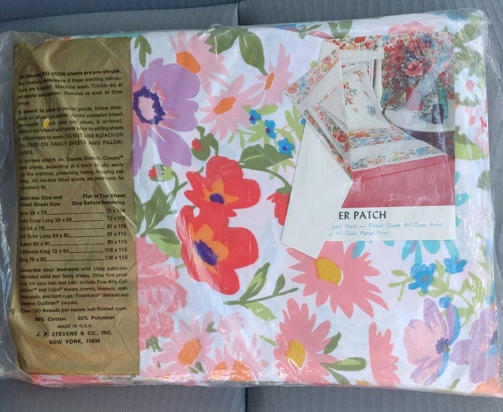 Stevens Utica Full Fitted Sheet Flower Patch Percale Cotton Poly Blend