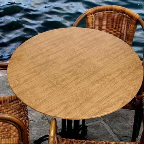 Wood Grain Round Tablecloth Elastic Edge Elastic Plastic Tablecloth Flannel