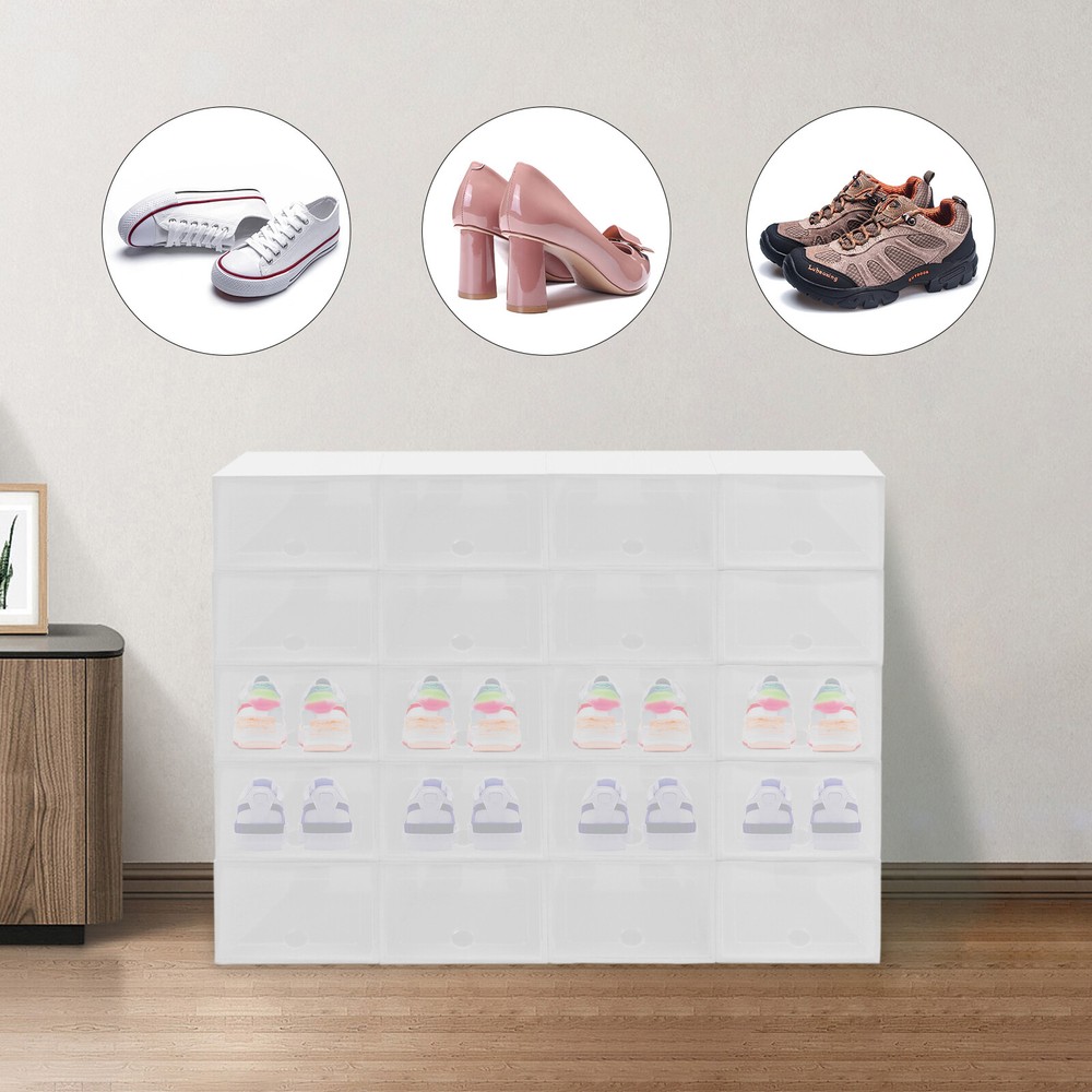 20pcs Shoe Storage Box Stackable Durable Plastic Sneaker Display Case Organizer