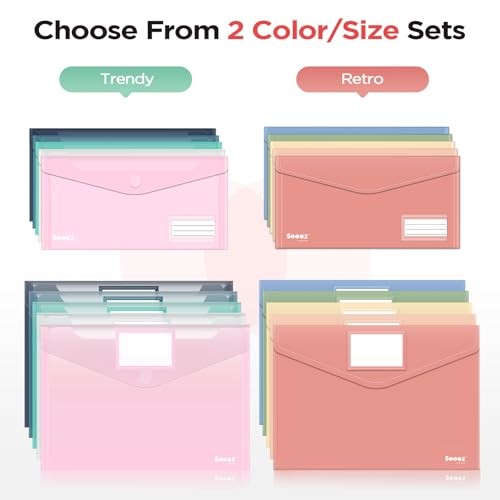 Pack Plastic Envelopes, Plastic File Folder, Folders for Documents 10 Retro/A4