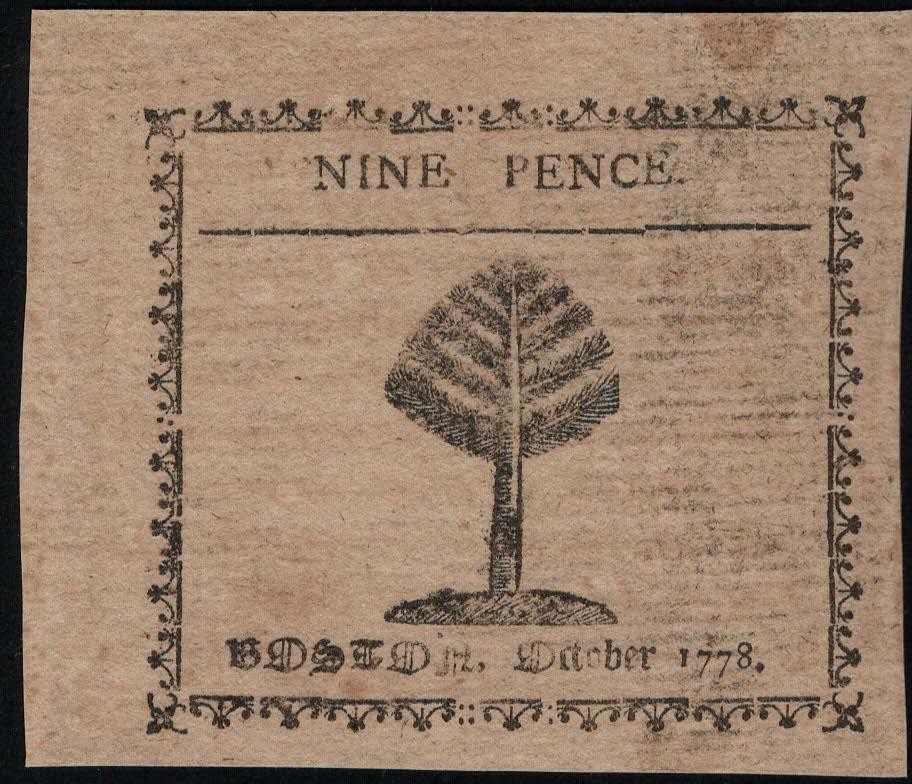 MA-259 printed by Paul Revere PCGS CU63 PPQ 9d 1778 Massachusetts Colonial