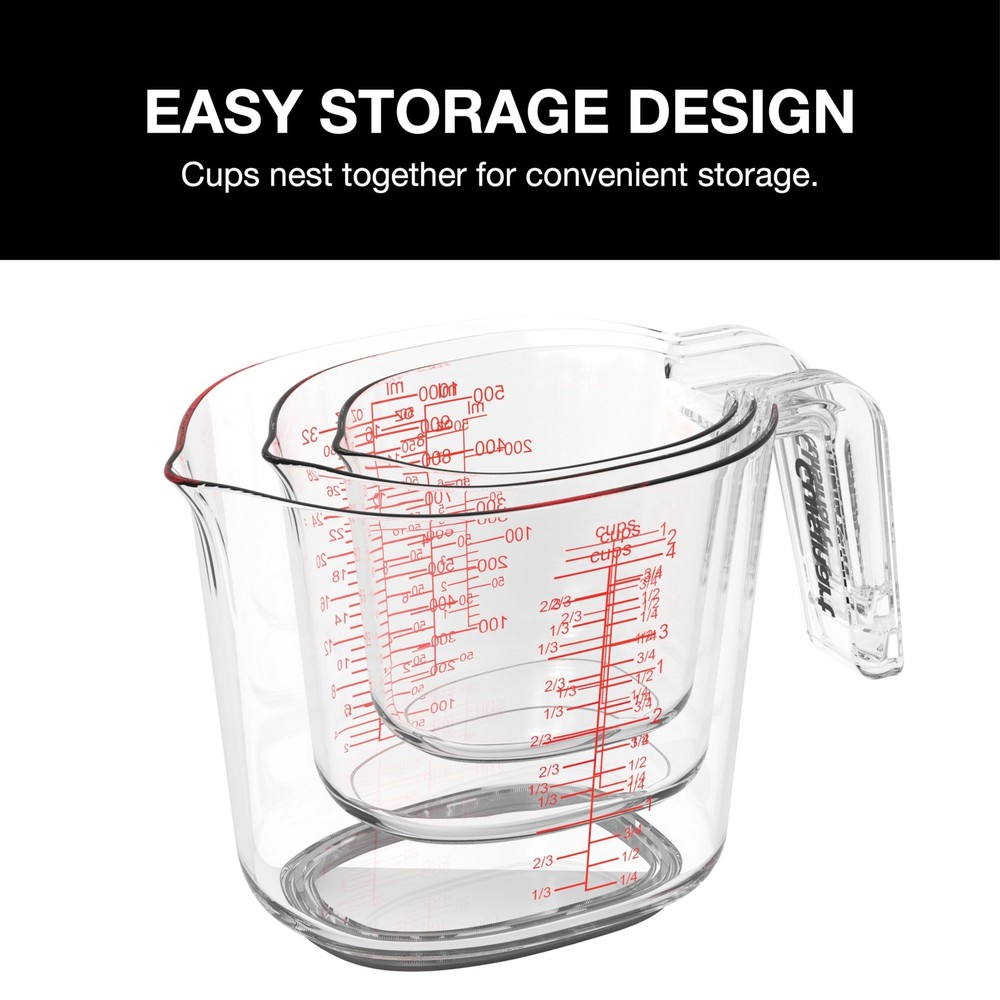 Nesting Liquid Measuring Cups Clear 3-Piece Set Kitchen Measuring Tool Pro