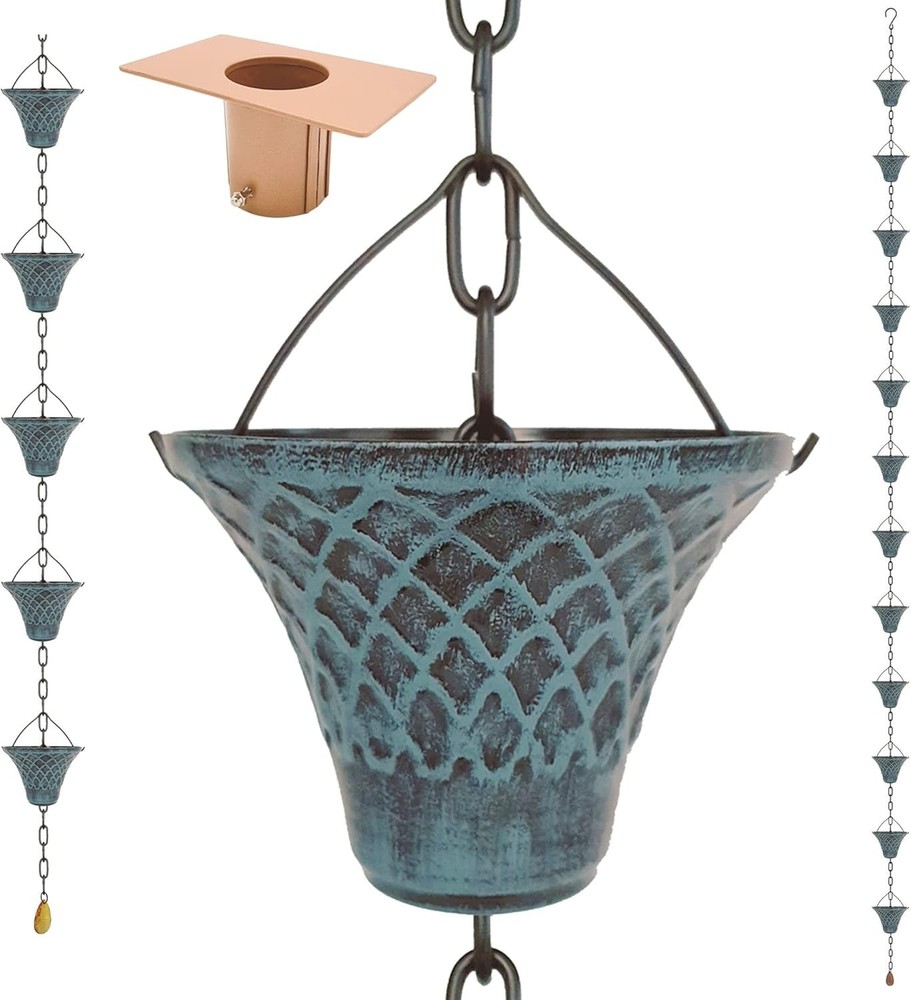 8.5FT Bell Iron Rain Chains for Gutter and Rain Barrel, Rust-Resistant Plated...