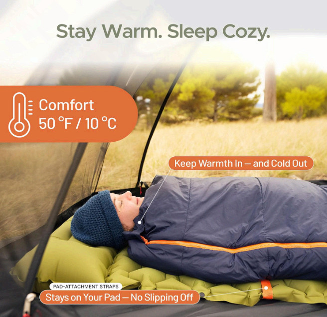 DuraHike Lightweight Camping Sleeping Bag Rectangular 10°C Compact Portable