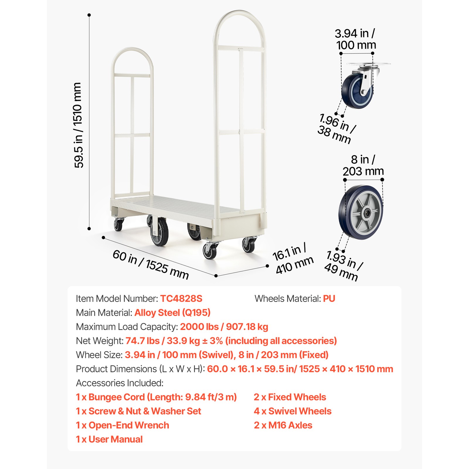 Uimoso U-Boat Platform Cart Dolly 2000lbs Capacity Duty Hand Truck with 6 Wheels