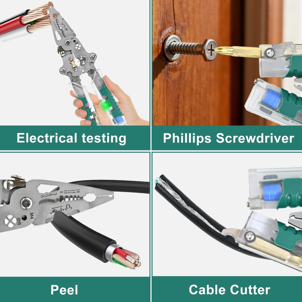 18-in-1 Folding Screwdriver Wire Stripper, with Voltage Tester & Crimping Too...