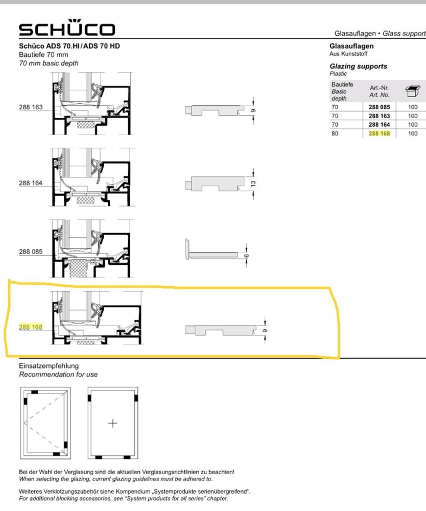 Schuco Glass Support Ref: 288168 100/Box