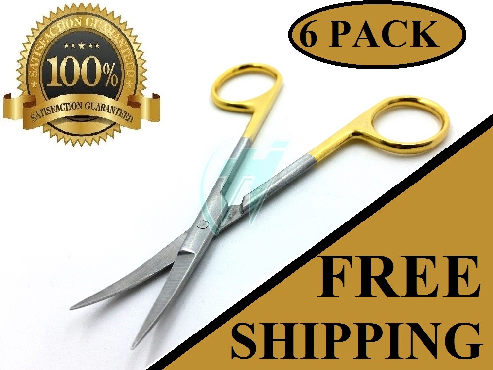 6 GOLD HANDLE IRIS MICRO DISSECTING SCISSORS CURVED 4.5"