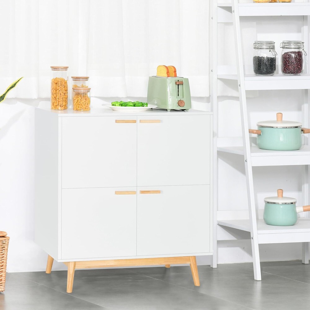 Modern Sideboard Buffet Cabinet Kitchen Storage Cabinet with 4 Doors Solid Wood