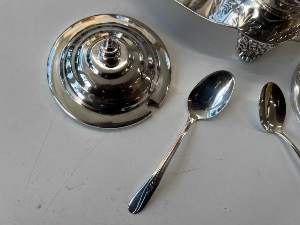 Vintage Silver Plated Condiment Jam Caddy Set