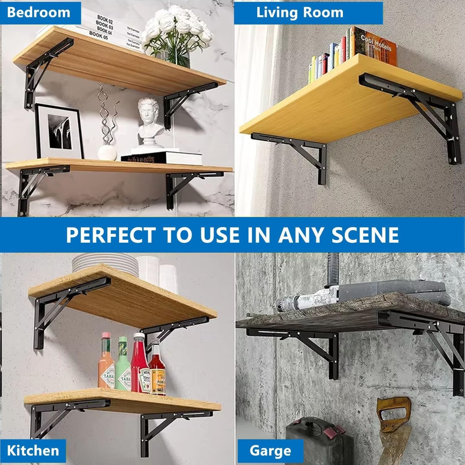 Folding Shelf Bracket 8 inch 2PC - Wall Mounted Collapsible Shelves Brackets ...