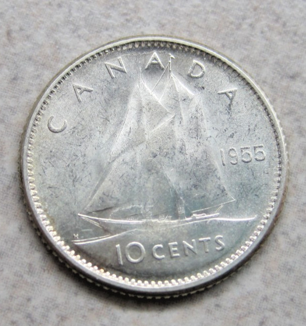 1955 Canada 10c Silver; GEM