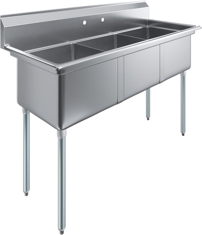 59"Long 3 Compartment Stainless Steel Prep & Utility Kitchen Sink