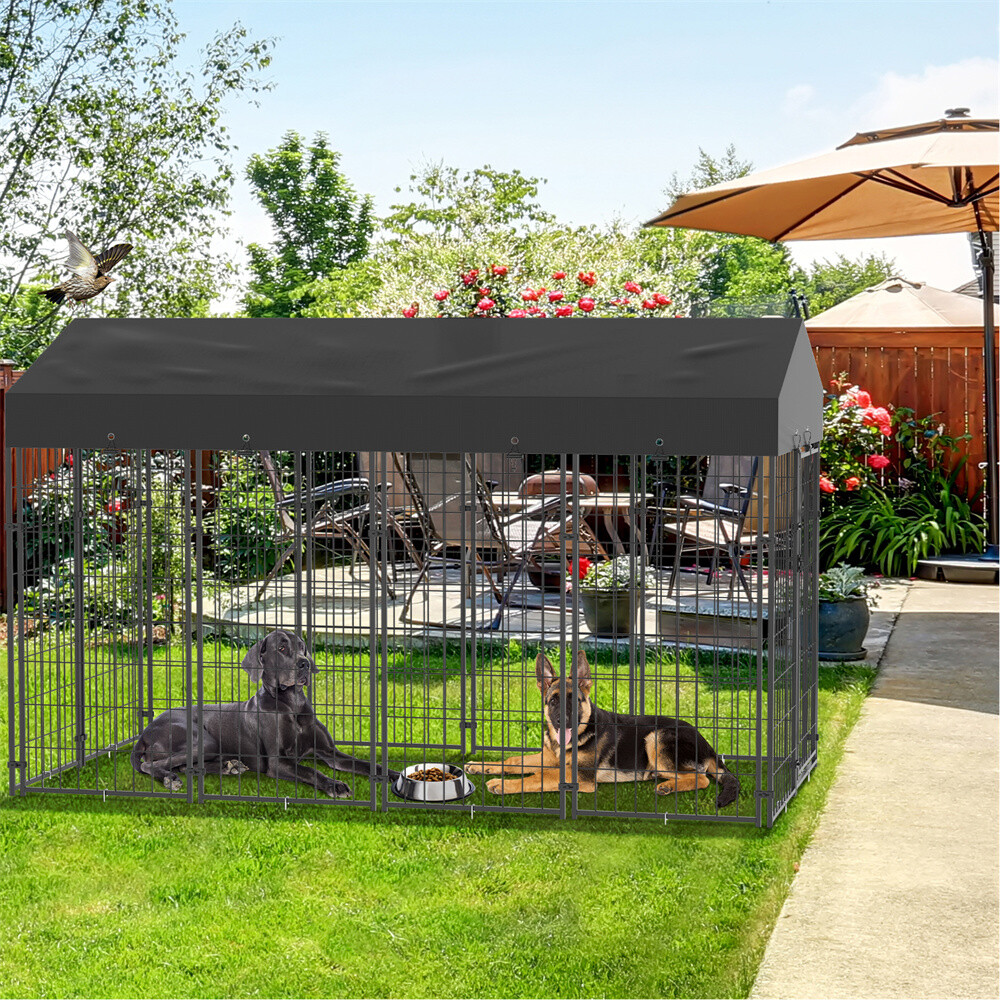 Strong Dog Playpen Huge Cage Pet Exercise Metal Fence Kennel Roof Outdoor Indoor