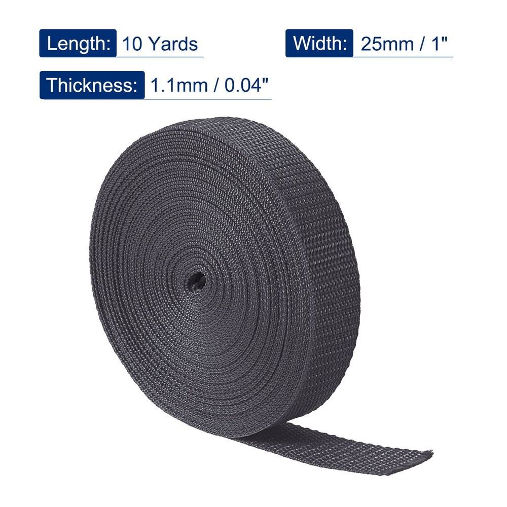 Lightweight Polypropylene Webbing Strap 1" 10 Yards Dark Grey Strapping