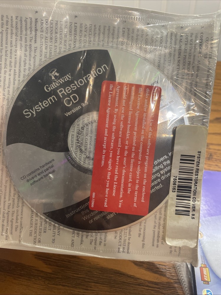 Vintage Sealed Gateway System Restoration CD Version 9.5 PC Software Disc