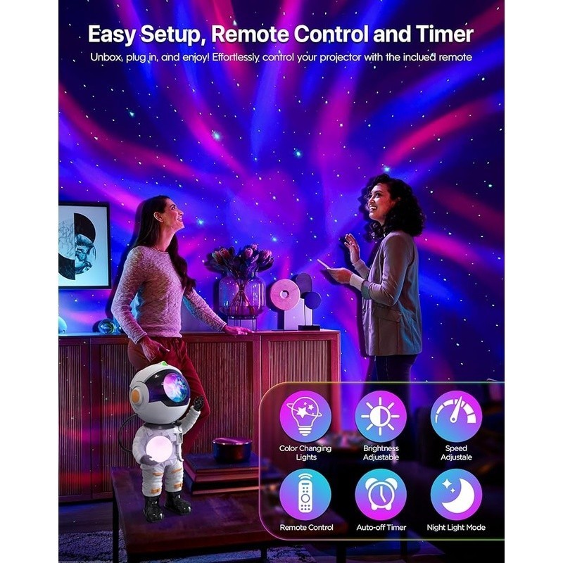 Astronaut Galaxy Projector Night Light 29 Effects Remote Control Auto-Off Timer