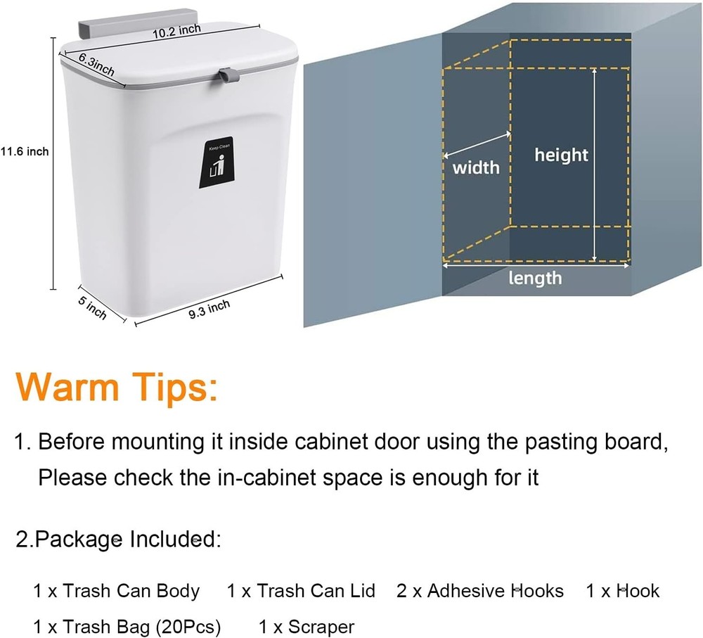 2.4 Gallon Odorless Kitchen Compost Bin - Wall-Mounting Convenience in White