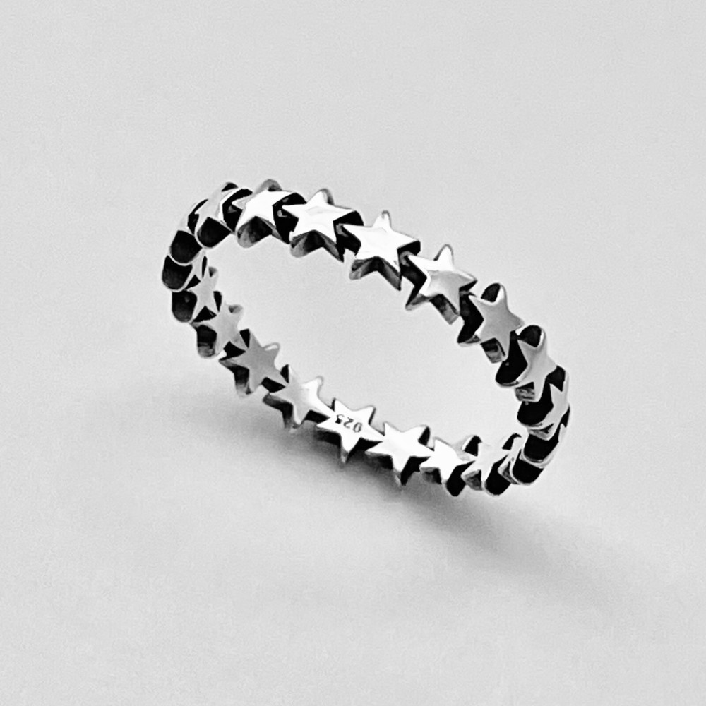 Sterling Silver Eternity Star Band Ring, Celestial Jewelry, Stackable Stars