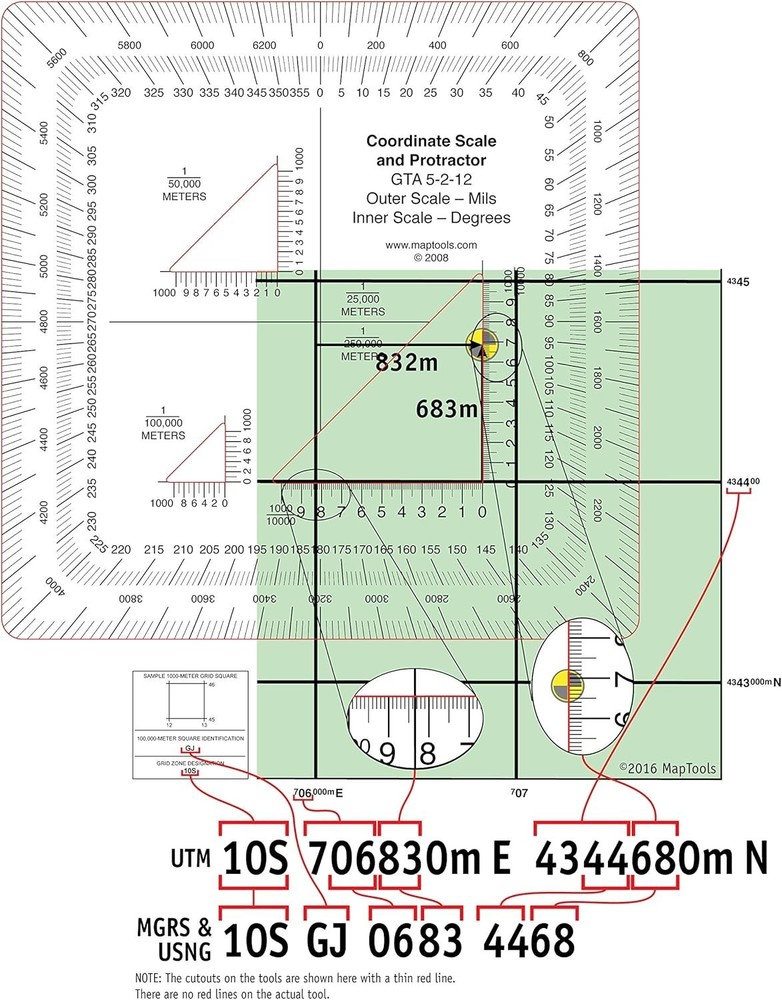 Professional Military Coordinate Scale & Protractor - Enhanced Thickness Design