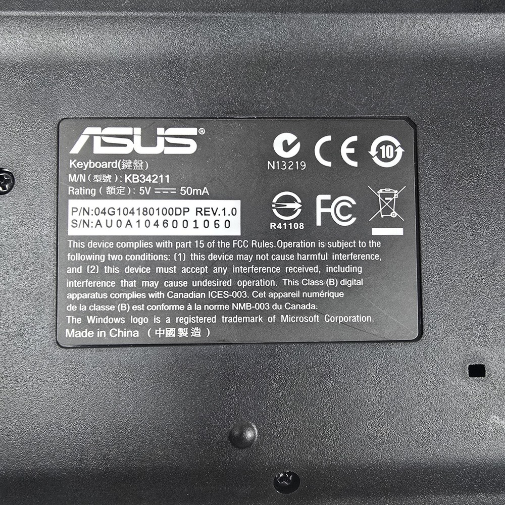 Asus Keyboard Model KB34211 USB WIRED Tested & Working