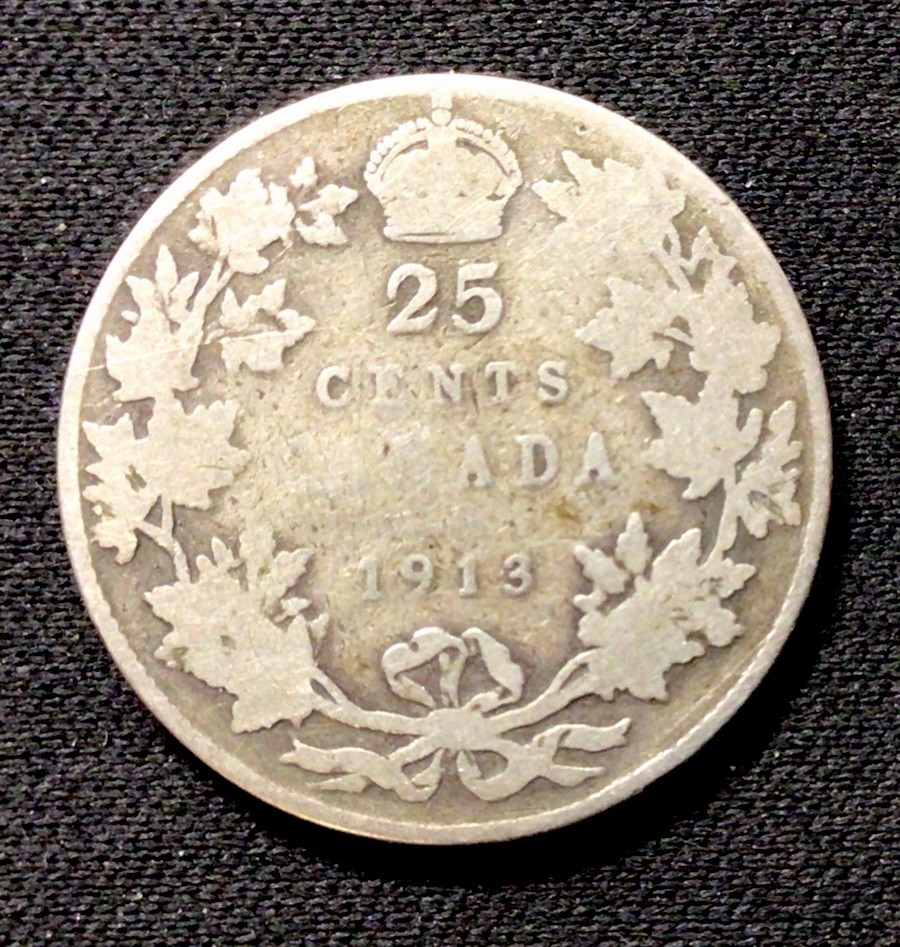 1913 Canada Silver! 25 Cents! ENN Coins