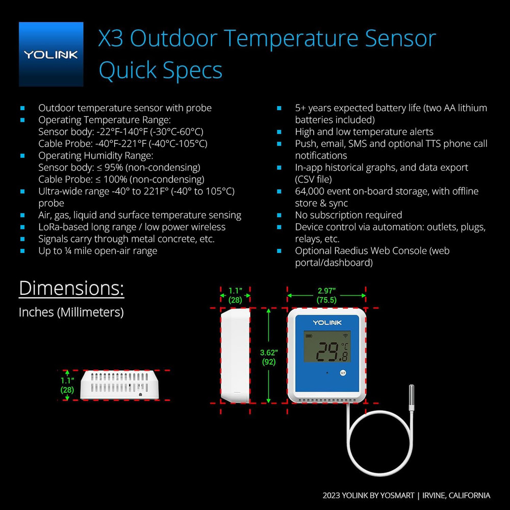 Smart X3 Version Outdoor Temperature Data Logger with Probe, Thermometer, 1/4 Mi