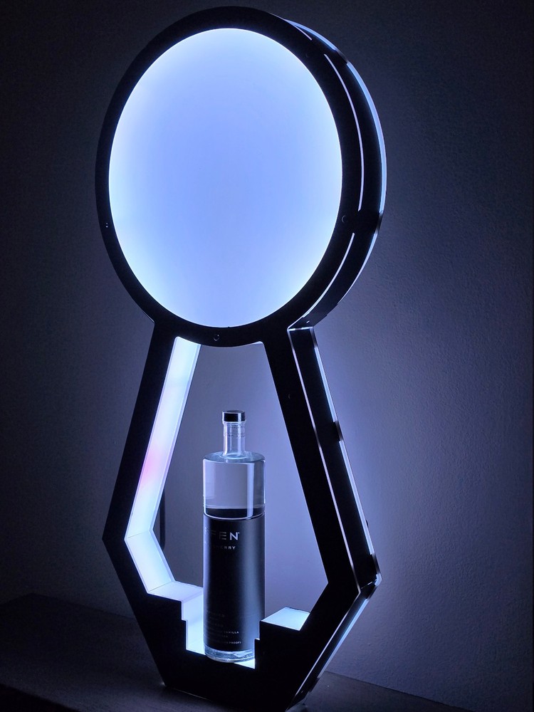 LED Bottle Presenter Display Glorifier. Rechargeable & Wireless. Add your Logo